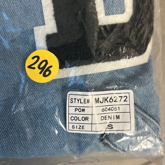 Anthropologie x Mable cropped varsity denim jacket faux leather sleeves  Small - Picture 5 of 6